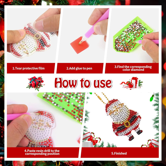 Ornamente multicolore decorare pom sarbatori cu Pictură cu Diamante, set 12 piese [7]