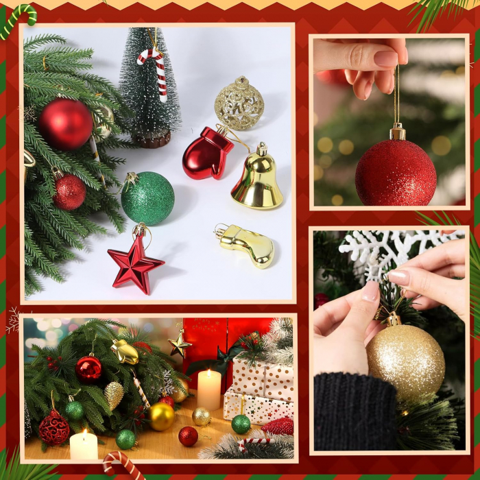 Globuri diferite forme din plastic pentru decorare pom Craciun, set 73 piese [5]
