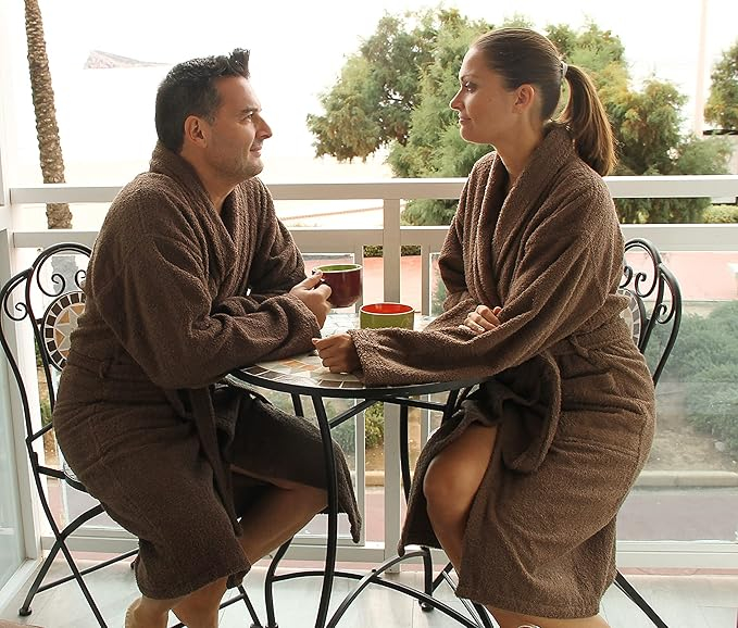 Halat de baie unisex din bumbac , maro, moale, super absorbant, M [2]