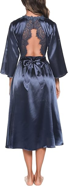 Halat de baie din satin pentru femei, albastru XL [6]