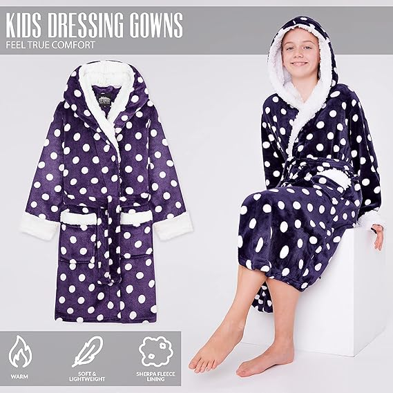 Halat de baie pentru copii, mov cu punte albe 11-12 ani [3]