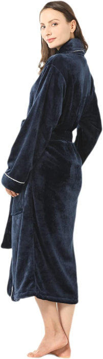 Halat de baie din flee pentru femei, albastru, moale, super absorbant, L [4]