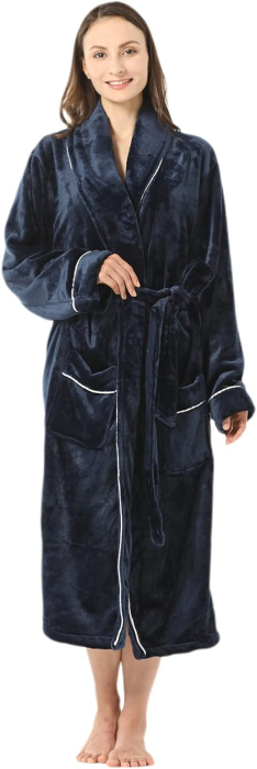 Halat de baie din flee pentru femei, albastru, moale, super absorbant, L [3]
