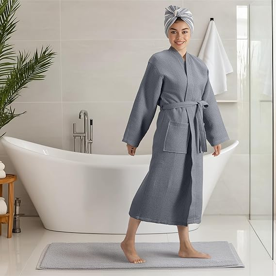 Halat gri de baie unisex din bumbac, moale, super absorbant, M [3]