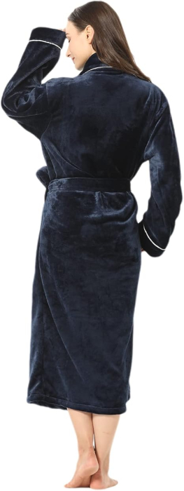 Halat de baie din flee pentru femei, albastru, moale, super absorbant, L [6]
