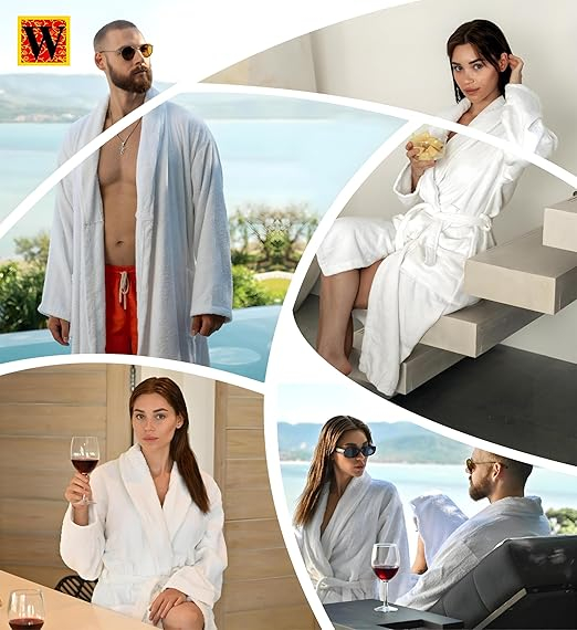 Halat alb de baie unisex din bumbac, moale, super absorbant, L [4]