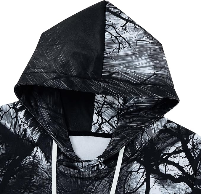 Hanorac negru lup, captusit, unisex, maneca lunga,  gluga, XL [4]