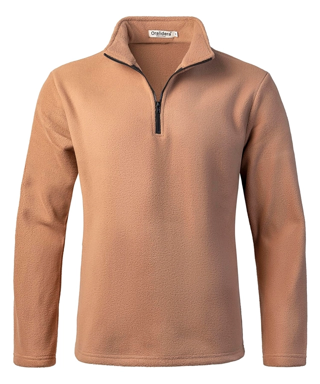 Hanorac din fleece pentru barbati, maneca lunga, fermoar la gat, guler ridicat, Bej 2XL - Copie [2]
