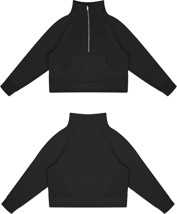 Hanorac de dama gros cu buzunar si fermoar, negru XL [4]