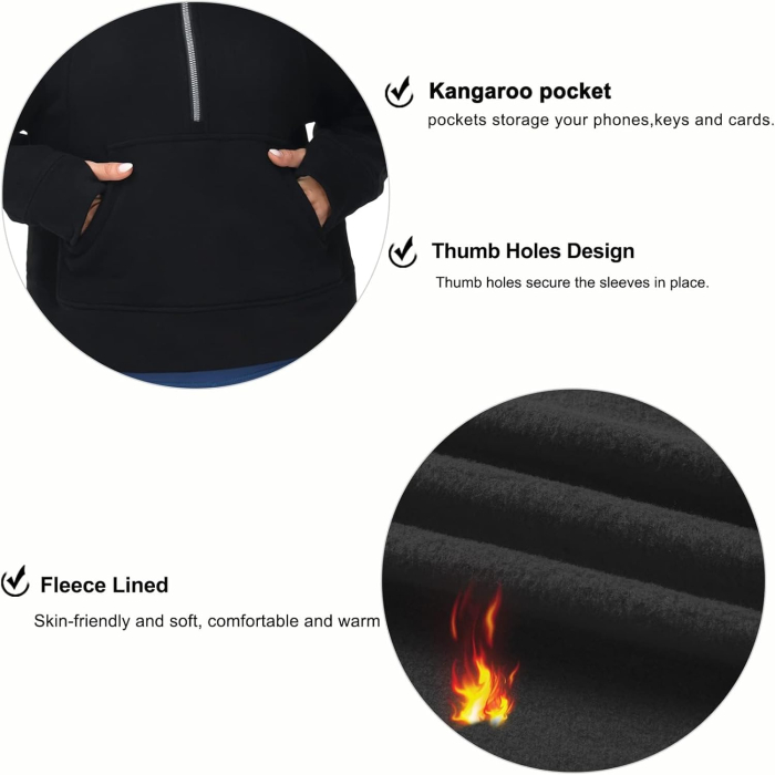 Hanorac de dama gros cu buzunar si fermoar, negru XL [5]