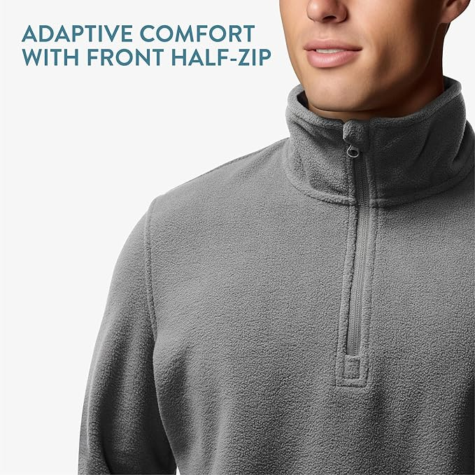 Hanorac din fleece pentru barbati, maneca lunga, fermoar la gat, guler ridicat, Gri M [4]