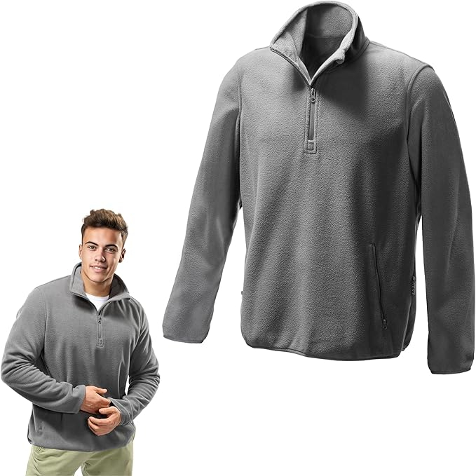 Hanorac din fleece pentru barbati, maneca lunga, fermoar la gat, guler ridicat, Gri M [2]