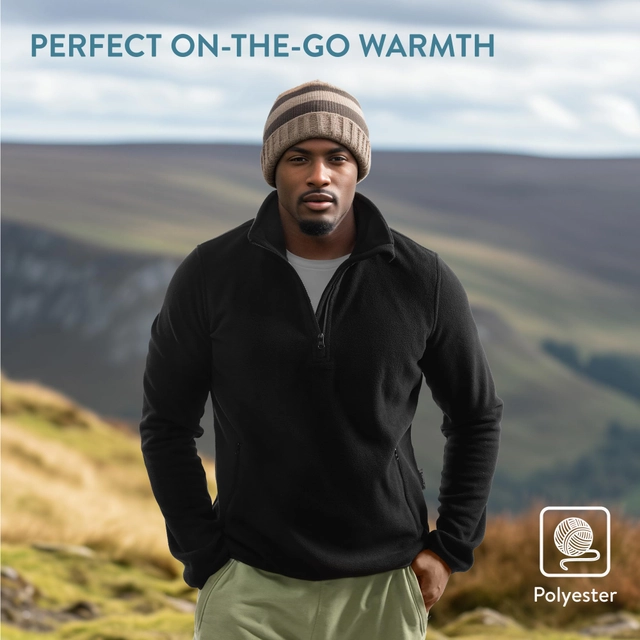 Hanorac din fleece pentru barbati, maneca lunga, fermoar la gat, guler ridicat, negru S [2]