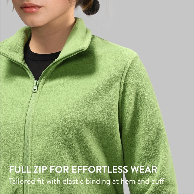 Hanorac din fleece pentru femei, maneca lunga, fermoar la gat, guler ridicat,verde L [5]