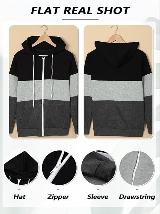 Hanorac lejer de dama cu gluga si fermoar, negru/gri/gri inchis S [5]