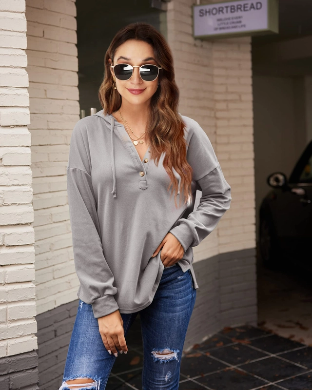 Hanorac supradimensionat, cu gluga, de dama, gri XL [2]