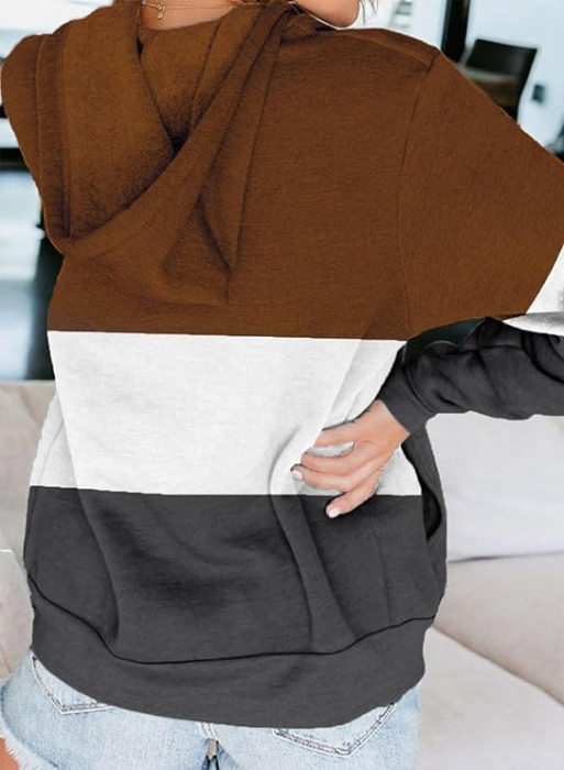 Hanorac lejer de dama cu gluga si fermoar, maro/gri/gri inchis S [4]