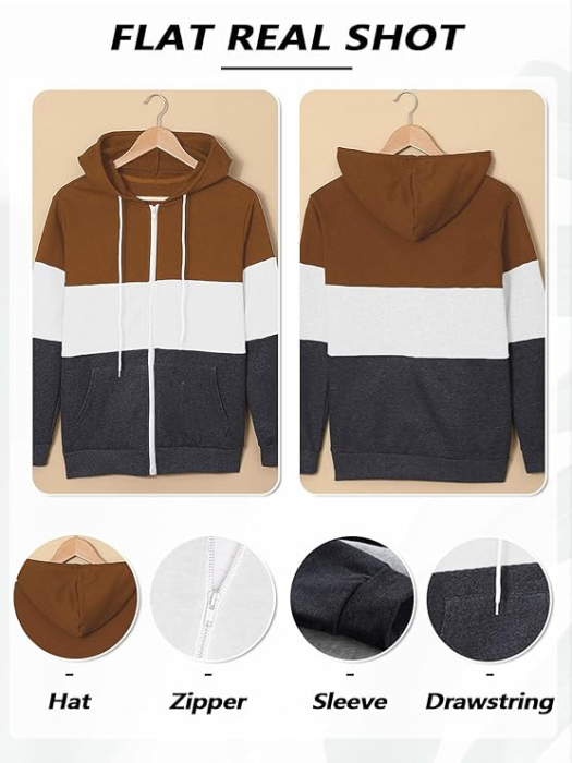 Hanorac lejer de dama cu gluga si fermoar, maro/gri/gri inchis S [5]