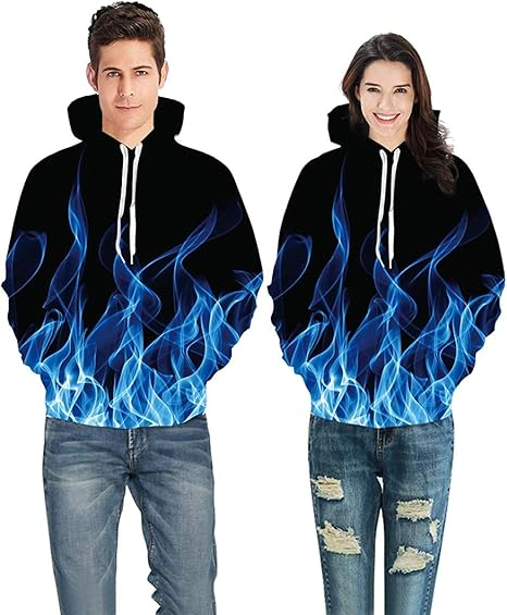 Hanorac negru flacari, captusit, unisex, maneca lunga,  gluga, M [2]