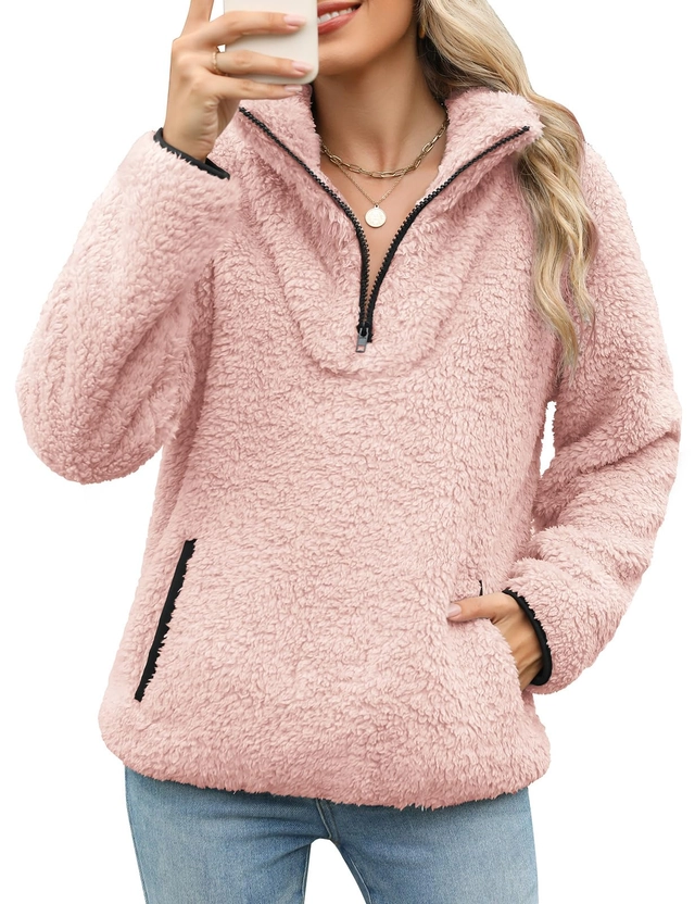 Hanorac sport de dama din flee moale, cu fermoar 1/2 si 2 buzunare XL [1]