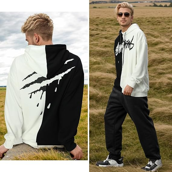 Hanorac unisex lejer, cu gluga, alb/negru 3XL [5]