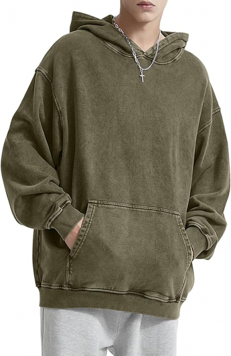 Hanorac casual lejer, cu gluga, verde vintage M [1]