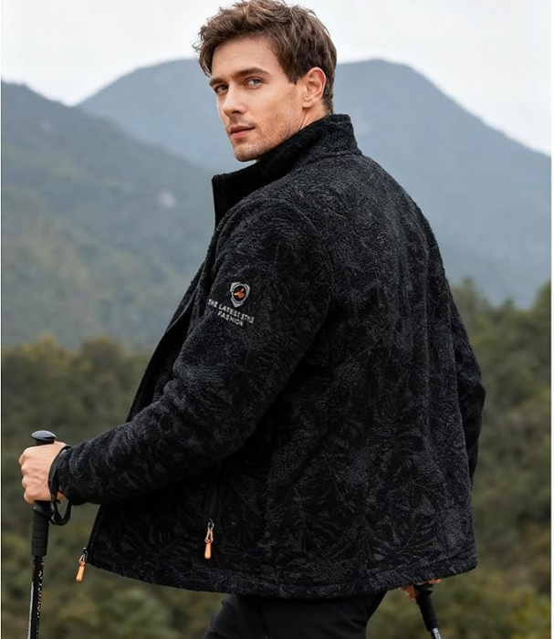 Jachetă polar unisex ușoară mânecă lungă stil pilot – Negru XL [4]