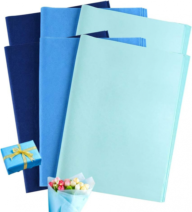 Hartie fina de ambalat cadouri, 3 nuante albastre 120 coli 38x51 cm [1]