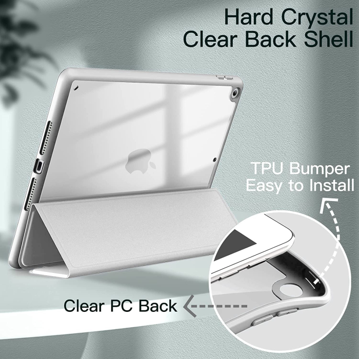 Husă argintie pentru iPad 10,2 inchi a 9-a a 8-a a 7-a generație, 2021 2020 2019, carcasă din spate tare, cu suport pentru tabletă la atingere moale, trezire automată [3]