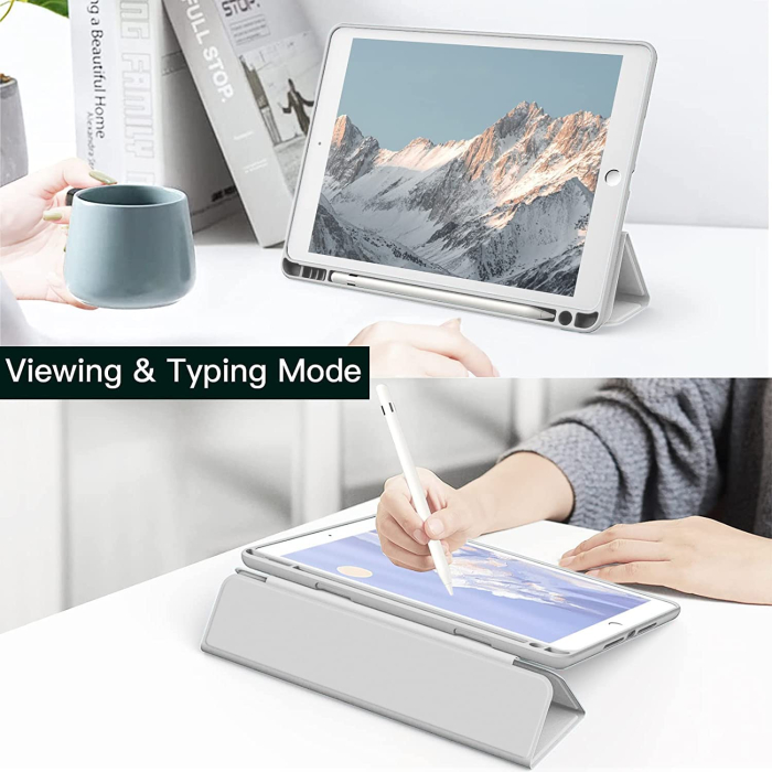 Husă argintie pentru iPad 10,2 inchi a 9-a a 8-a a 7-a generație, 2021 2020 2019, carcasă din spate tare, cu suport pentru tabletă la atingere moale, trezire automată [5]