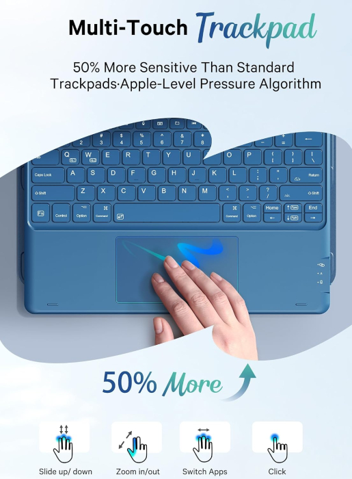 Husă cu Tastatură CHESONA pentru iPad Pro 12.9 / Air 13, Trackpad, Navy Blue, 660 g [4]