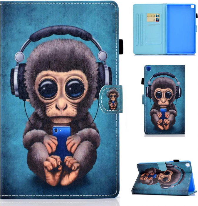 Husă carte compatibila tabletă Samsung Galaxy Tab A7 Lite 8,7 inchi 2021 SM-T220/T225, piele PU, Maimuta [9]