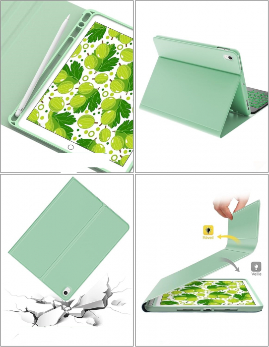 Husa compatibila cu iPad 10.2 inch  (iPad 9th/8th 7th Generation), cu tastatura, inchidere magnet, piele PU verde [6]
