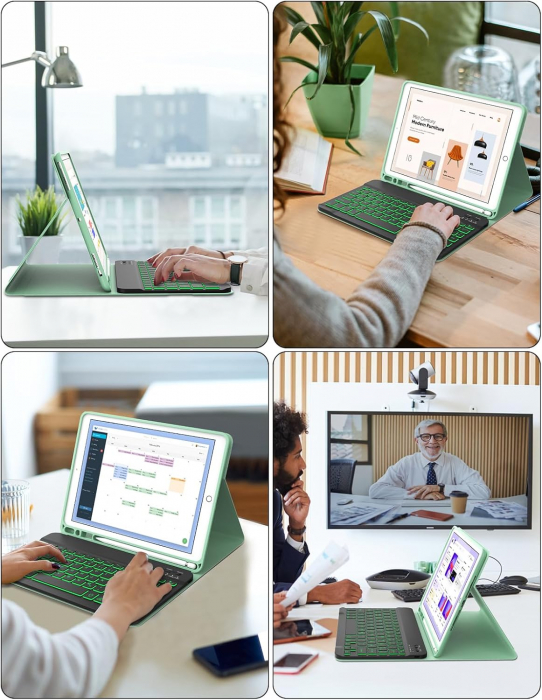 Husa compatibila cu iPad 10.2 inch  (iPad 9th/8th 7th Generation), cu tastatura, inchidere magnet, piele PU verde [8]