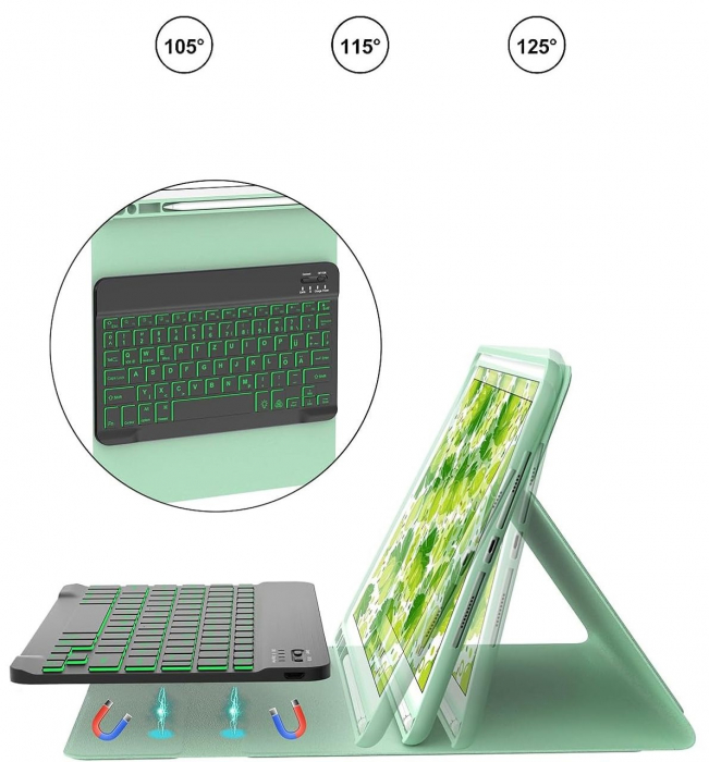 Husa compatibila cu iPad 10.2 inch  (iPad 9th/8th 7th Generation), cu tastatura, inchidere magnet, piele PU verde [7]