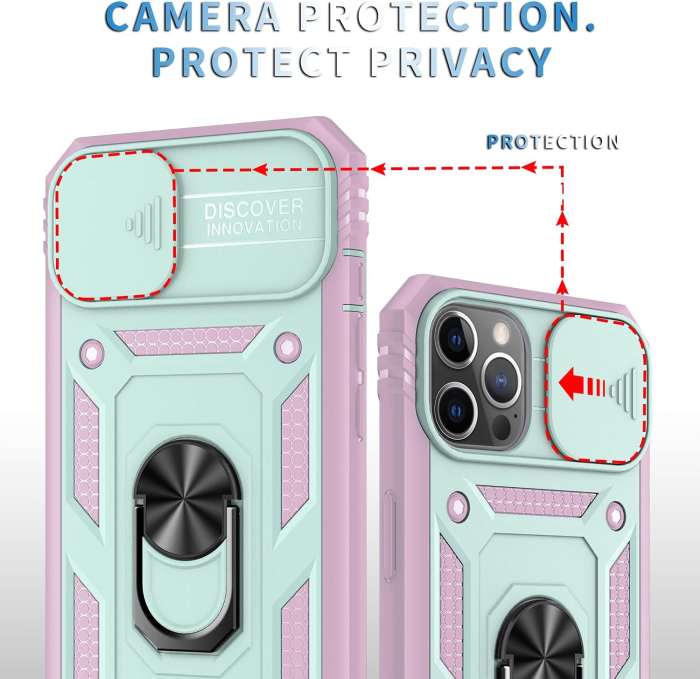 Husa compatibila cu iPhone 12 Pro Max 6,7 inch, anti-soc, cu suport asezare, verde/roz [2]