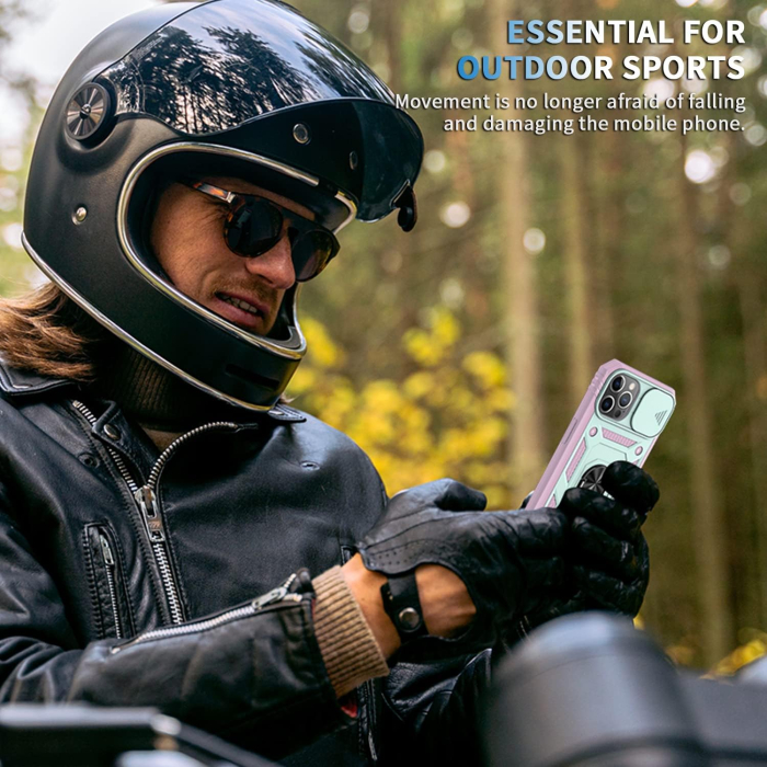 Husa compatibila cu iPhone 12 Pro Max 6,7 inch, anti-soc, cu suport asezare, verde/roz [8]