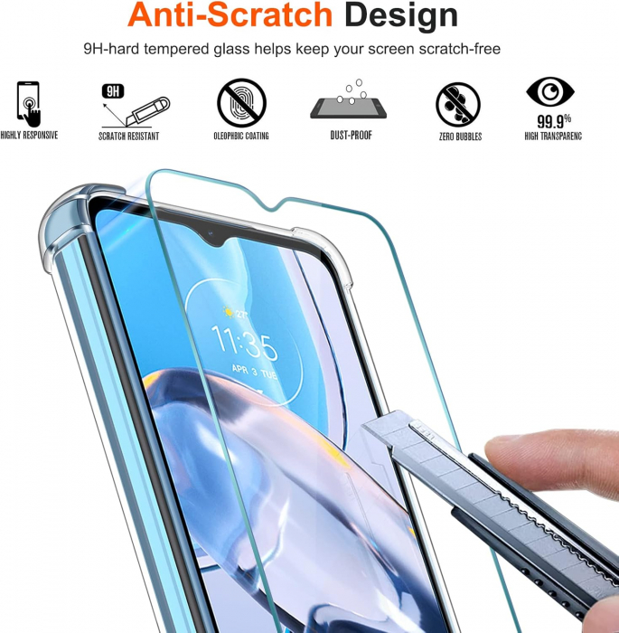 Husa compatibila cu Motorola Moto E22, anti-soc, subtire, elastica, Transparenta set cu 3 folii ecran [2]