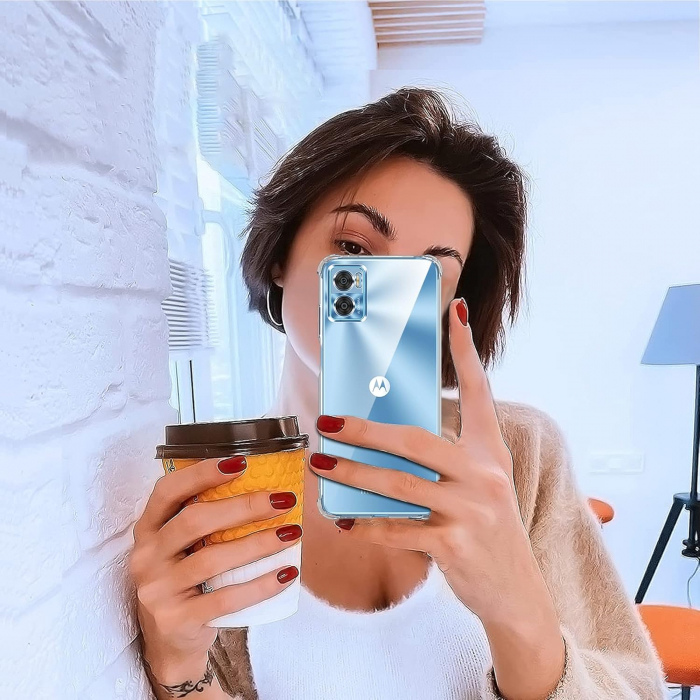 Husa compatibila cu Motorola Moto E22, anti-soc, subtire, elastica, Transparenta set cu 3 folii ecran [7]