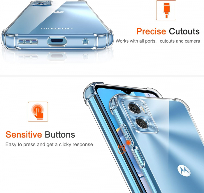 Husa compatibila cu Motorola Moto E22, anti-soc, subtire, elastica, Transparenta set cu 3 folii ecran [5]