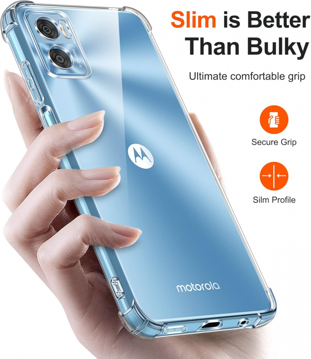 Husa compatibila cu Motorola Moto E22, anti-soc, subtire, elastica, Transparenta set cu 3 folii ecran [9]