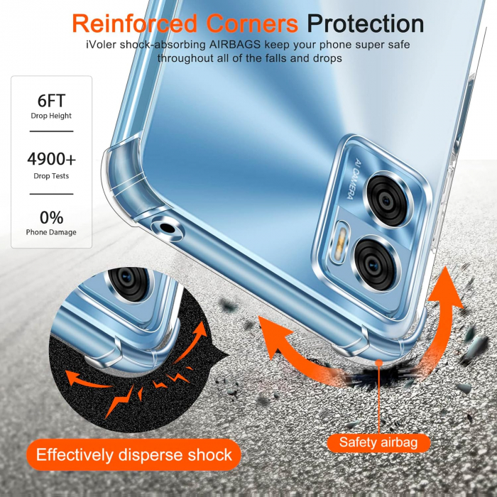 Husa compatibila cu Motorola Moto E22, anti-soc, subtire, elastica, Transparenta set cu 3 folii ecran [3]