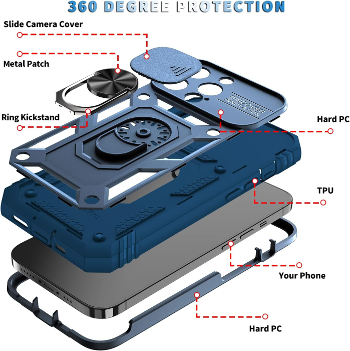 Husa compatibila cu iPhone 13 Pro max 6,7 inch, anti-soc, cu suport asezare, albastra [3]