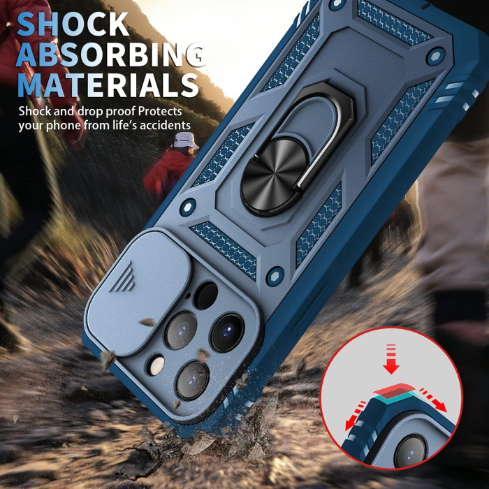 Husa compatibila cu iPhone 13 Pro max 6,7 inch, anti-soc, cu suport asezare, albastra [5]