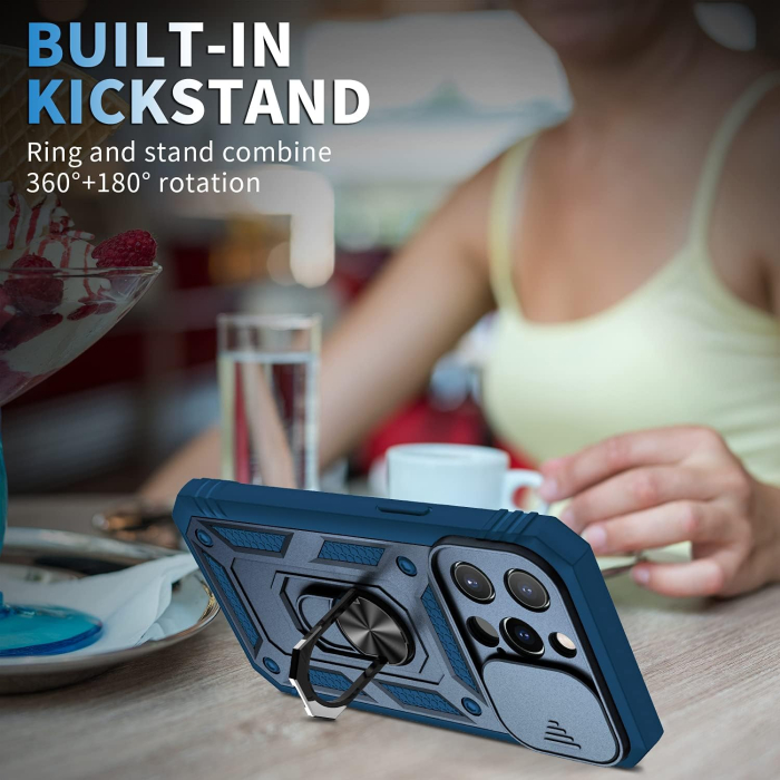 Husa compatibila cu iPhone 13 Pro max 6,7 inch, anti-soc, cu suport asezare, albastra [7]