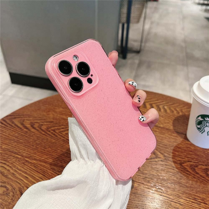 Husa compatibila cu iPhone 12, anti-soc, subtire, elastica, Roz cu sclipici [5]