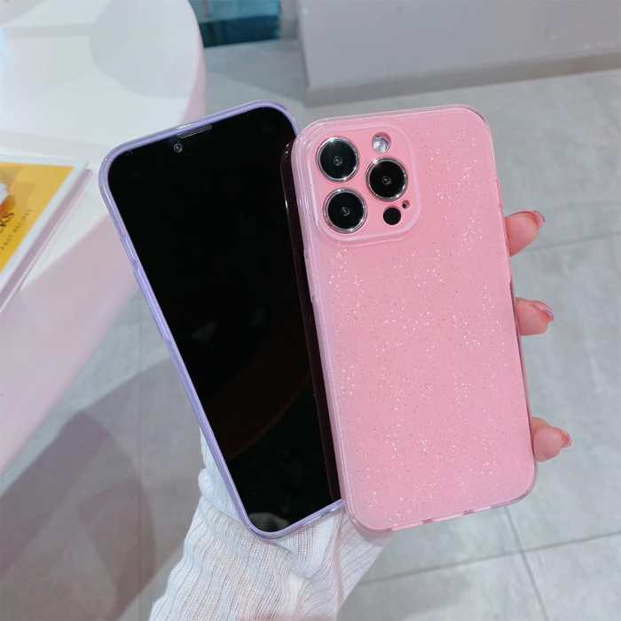 Husa compatibila cu iPhone 12, anti-soc, subtire, elastica, Roz cu sclipici [8]