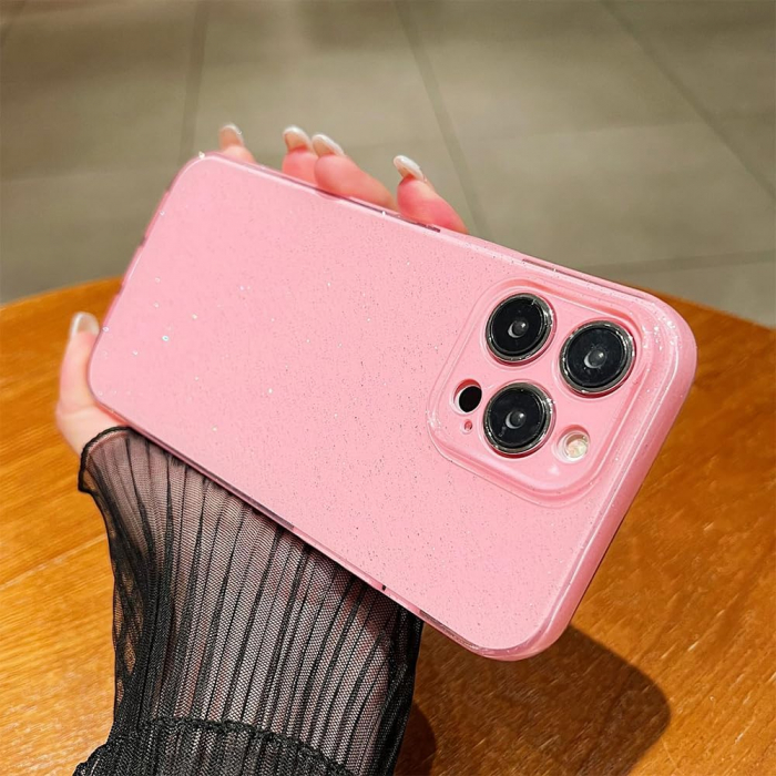Husa compatibila cu iPhone 12, anti-soc, subtire, elastica, Roz cu sclipici [2]
