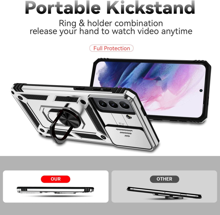 Husa compatibila cu Samsung Galaxy S21 5G, anti-soc, cu suport asezare, negru/alb [6]