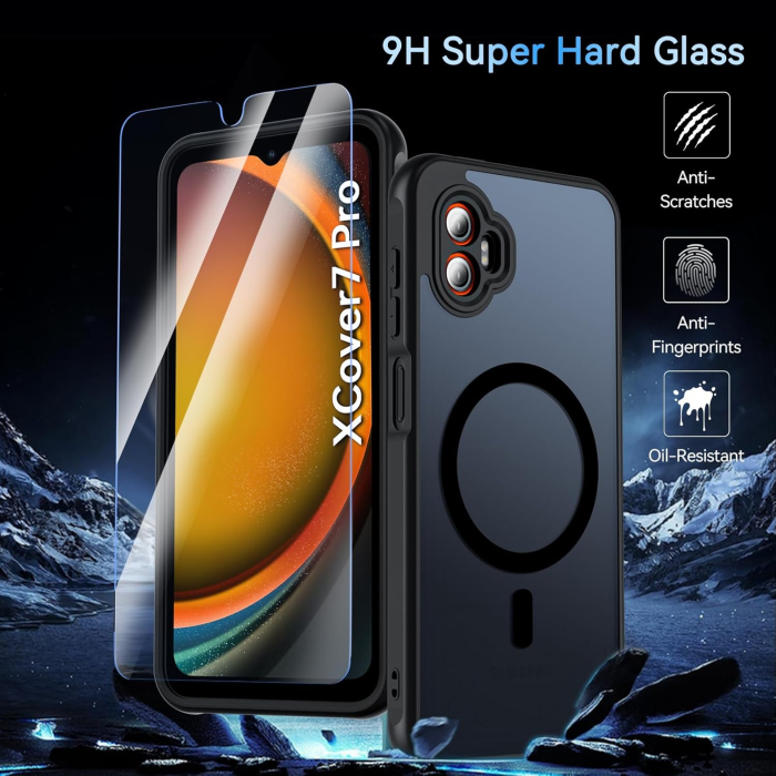 Husa compatibila cu Samsung Galaxy XCover 7 Pro, rezistentă la șocuri, antizgârieturi, mată, translucidă, neagra [2]